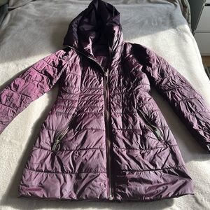 Purple Mid-Length Puffer Jacket with Hood and Insulation